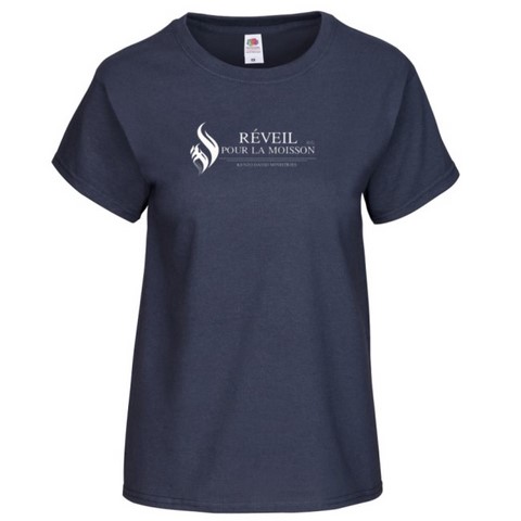 T-shirt femme manches courtes avec logo Réveil pour la moisson Coutures latérales profilées pour une coupe féminine