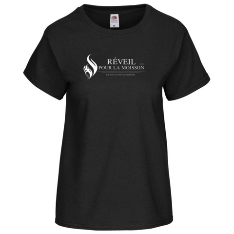 T-shirt femme manches courtes avec logo Réveil pour la moisson Coutures latérales profilées pour une coupe féminine